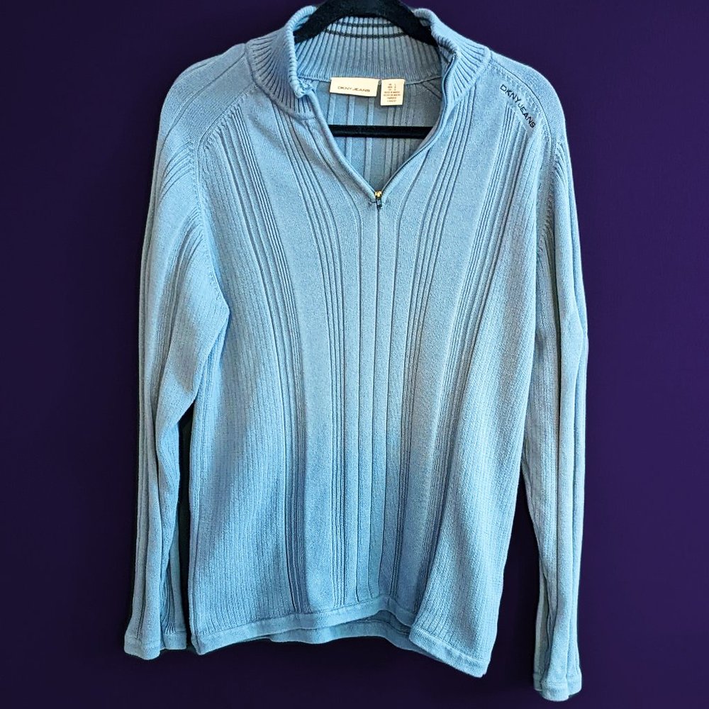DKNY Men's Mock Neck Quarter-Zip Sweater - Light Blue - Large